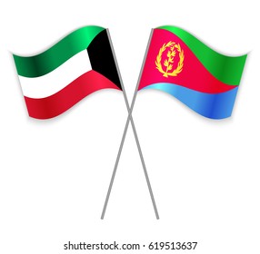 Kuwaiti and Eritrean crossed flags. Kuwait combined with Eritrea isolated on white. Language learning, international business or travel concept.