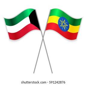 Kuwaiti and Ethiopian crossed flags. Kuwait combined with Ethiopia isolated on white. Language learning, international business or travel concept.