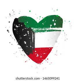 Kuwaiti flag in the form of a big heart. Vector illustration on white background. Brush strokes drawn by hand. National Day in Kuwait.