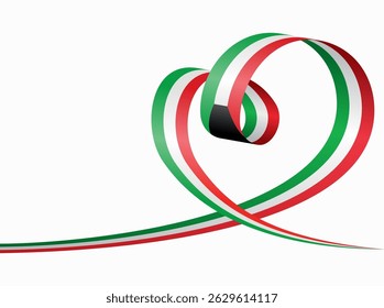 Kuwaiti flag heart shaped ribbon. Vector illustration.