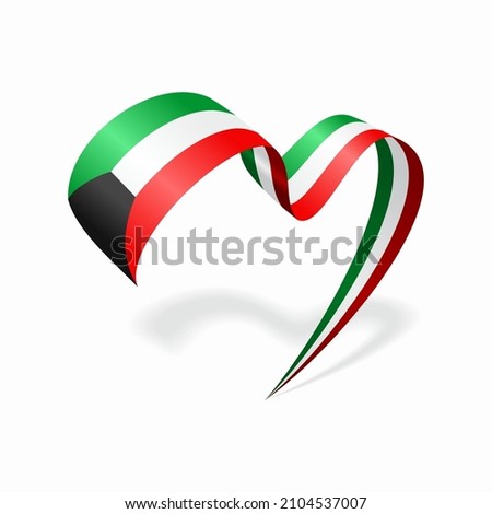 Kuwaiti flag heart shaped ribbon. Vector illustration.
