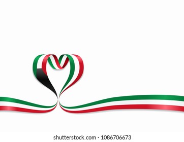 Kuwaiti flag heart-shaped wavy ribbon. Vector illustration.