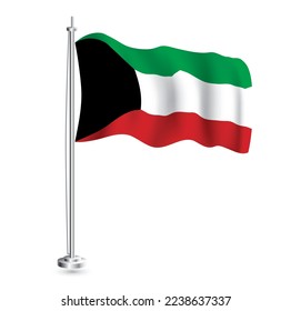 Kuwaiti Flag. Isolated Realistic Wave Flag of Kuwait Country on Flagpole. Vector Illustration.