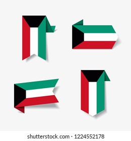 Kuwaiti flag stickers and labels set. Vector illustration.