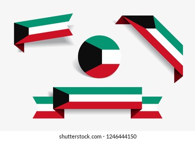 Kuwaiti flag stickers and labels set. Vector illustration.