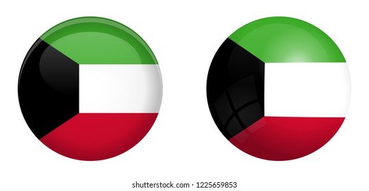 Kuwaiti flag under 3d dome button and on glossy sphere / ball.
