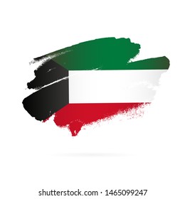 Kuwaiti flag. Vector illustration on white background. Brush strokes drawn by hand. National Day in Kuwait.