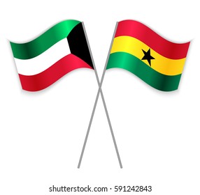 Kuwaiti and Ghanaian crossed flags. Kuwait combined with Ghana isolated on white. Language learning, international business or travel concept.