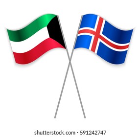 Kuwaiti and Icelandic crossed flags. Kuwait combined with Iceland isolated on white. Language learning, international business or travel concept.