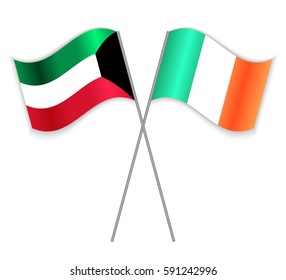 Kuwaiti and Irish crossed flags. Kuwait combined with Ireland isolated on white. Language learning, international business or travel concept.