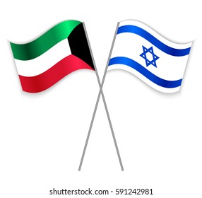 Kuwaiti and Israeli crossed flags. Kuwait combined with Israel isolated on white. Language learning, international business or travel concept.