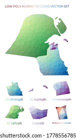 Kuwaiti low poly regions. Polygonal map of Kuwait with regions. Geometric maps for your design. Awesome vector illustration.