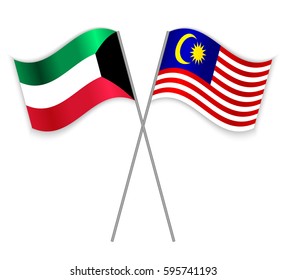 Kuwaiti and Malaysian crossed flags. Kuwait combined with Malaysia isolated on white. Language learning, international business or travel concept.