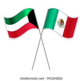 Kuwaiti and Mexican crossed flags. Kuwait combined with Mexico isolated on white. Language learning, international business or travel concept.