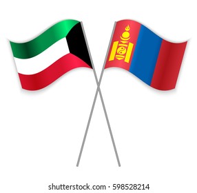 Kuwaiti and Mongolian crossed flags. Kuwait combined with Mongolia isolated on white. Language learning, international business or travel concept.