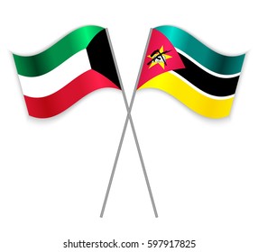 Kuwaiti and Mozambican crossed flags. Kuwait combined with Mozambique isolated on white. Language learning, international business or travel concept.