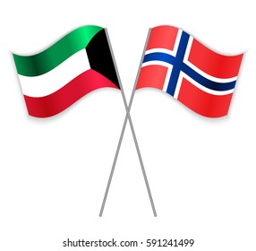 Kuwaiti and Norwegian crossed flags. Kuwait combined with Norway isolated on white. Language learning, international business or travel concept.