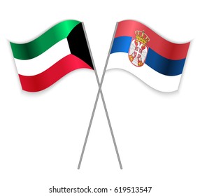 Kuwaiti and Serbian crossed flags. Kuwait combined with Serbia isolated on white. Language learning, international business or travel concept.