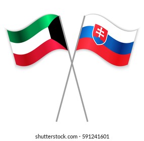 Kuwaiti and Slovak crossed flags. Kuwait combined with Slovakia isolated on white. Language learning, international business or travel concept.