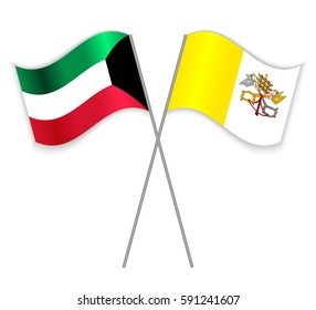 Kuwaiti and Vatican crossed flags. Kuwait combined with Vatican City State isolated on white. Language learning, international business or travel concept.