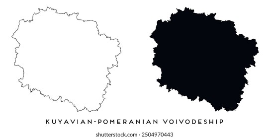 Kuyavian-Pomeranian Voivodeship map outline and black silhouette vector