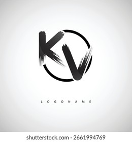 KV Brush Stroke Logo - Modernes künstlerisches Symbol mit Tintenstruktur für kreatives Branding und visuelles Identitätsdesign