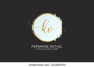 KV handwriting logo with circle template vector signature, wedding, fashion, floral and botanical with creative template.