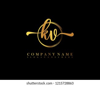 KV initial handwriting logo circle template vector