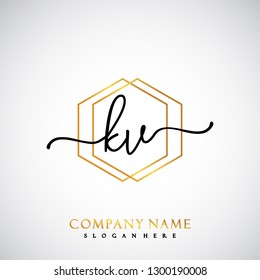KV Initial Handwriting logo template vector