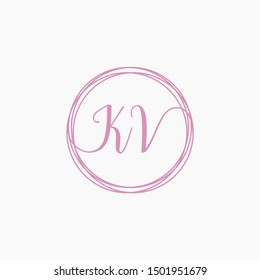 KV Initial Handwriting logo template, Creative fashion logo design, couple concept -vector