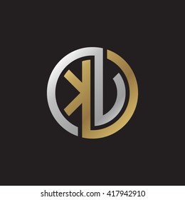 KV initial letters looping linked circle elegant logo golden silver black background