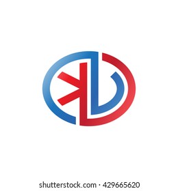 KV initial letters looping linked ellipse logo red blue