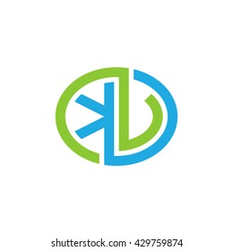 KV initial letters looping linked ellipse logo blue green