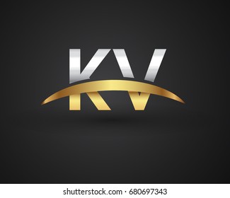 KV initial logo company name colored gold and silver swoosh design. vector logo for business and company identity.
