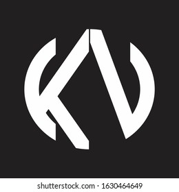 KV Initial Logo design Monogram Isolated on black and white