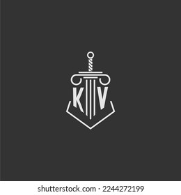 KV initial monogram law firm with sword and pillar logo design