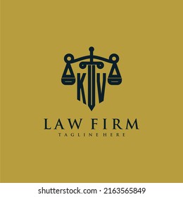 KV initial monogram for lawfirm logo with sword and scale