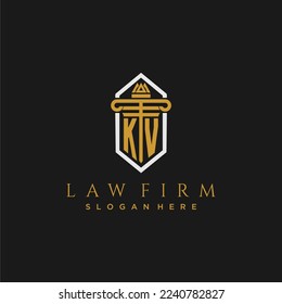 Logotipo de monograma inicial de KV para la firma de abogados con pilar en diseño de polígono creativo