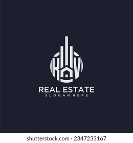 KV initial monogram logo for real estate with creative circle design vector