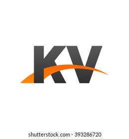 KV initial overlapping swoosh letter logo black orange