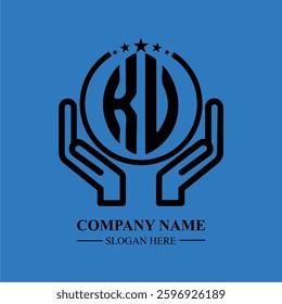 KV initials held within hands, symbolizing trust and protection. The circle represents unity, while stars highlight excellence and ambition.