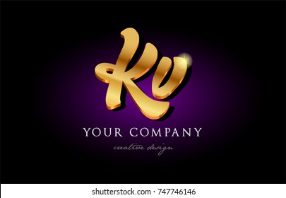 kv  k v alphabet combination letter logo in gold golden 3d metal beautiful typography suitable for banner brochure design