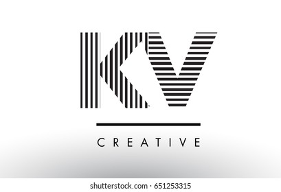 KV K V Black and White Letter Logo Design with Vertical and Horizontal Lines.