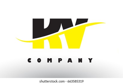 KV K V  Black and Yellow Letter Logo with White Swoosh and Curved Lines.