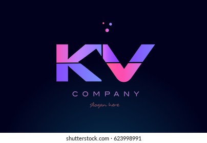kv k v creative color blue background pink purple blue magenta alphabet letter company logo vector icon design