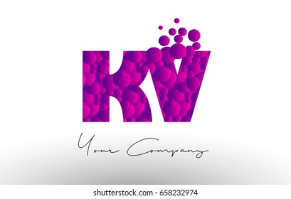 KV K V Dots Letter Logo with Purple Pink Magenta Bubbles Texture Vector.