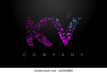 KV K V Letter Logo with Purple Blue Particles and Bubble Dots Design Vector.