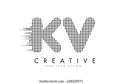 KV K V Letter Logo Design with Black Dots and Bubble Trails.