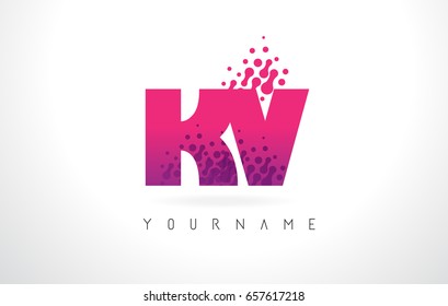 KV K V Letter Logo with Pink Letters and Purple Color Particles Dots Design.