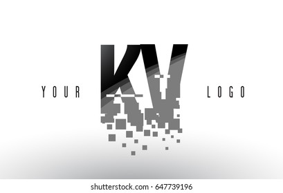 KV K V Pixel Letter Logo with Digital Shattered Black Squares. Creative Letters Vector Illustration.